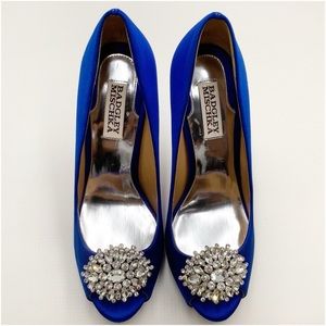 { Badgley Mischka} Jewelled Vamp Peep-Toe Heels